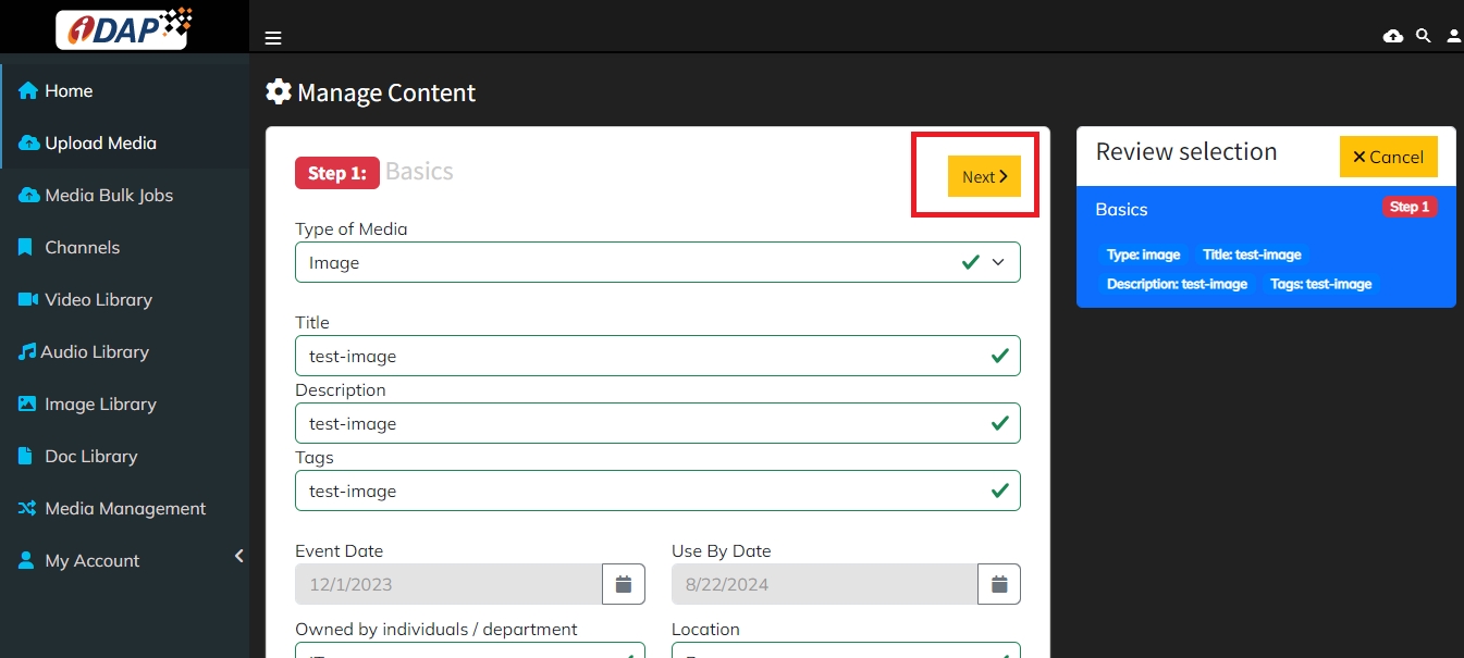 Fill fields and click Next