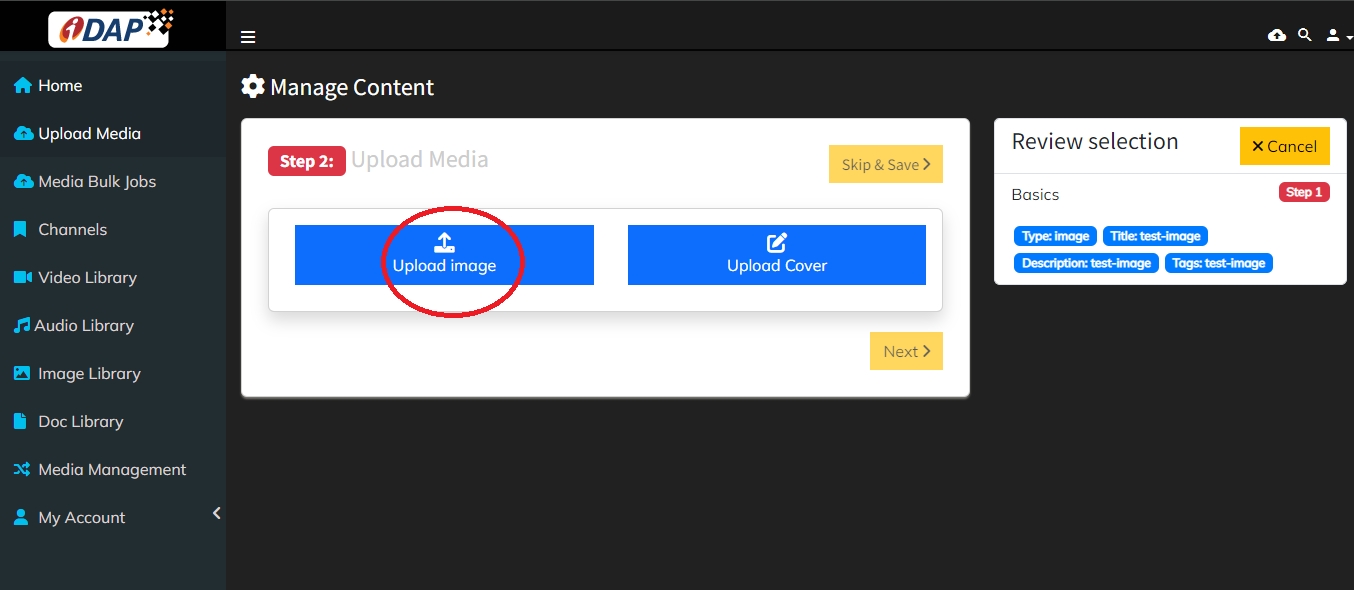 Upload Media tab 1